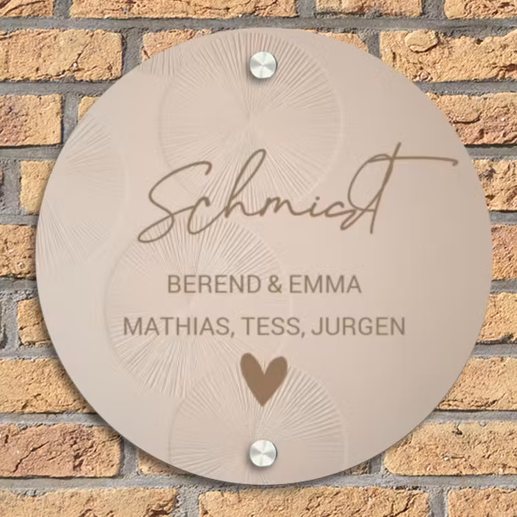 Beige reliëf lijnen - Sierlijk Naambord Rond klein -sfeer1
