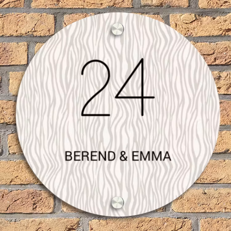 Beige golvende strepen - Klassiek Naambord Rond klein -sfeer1