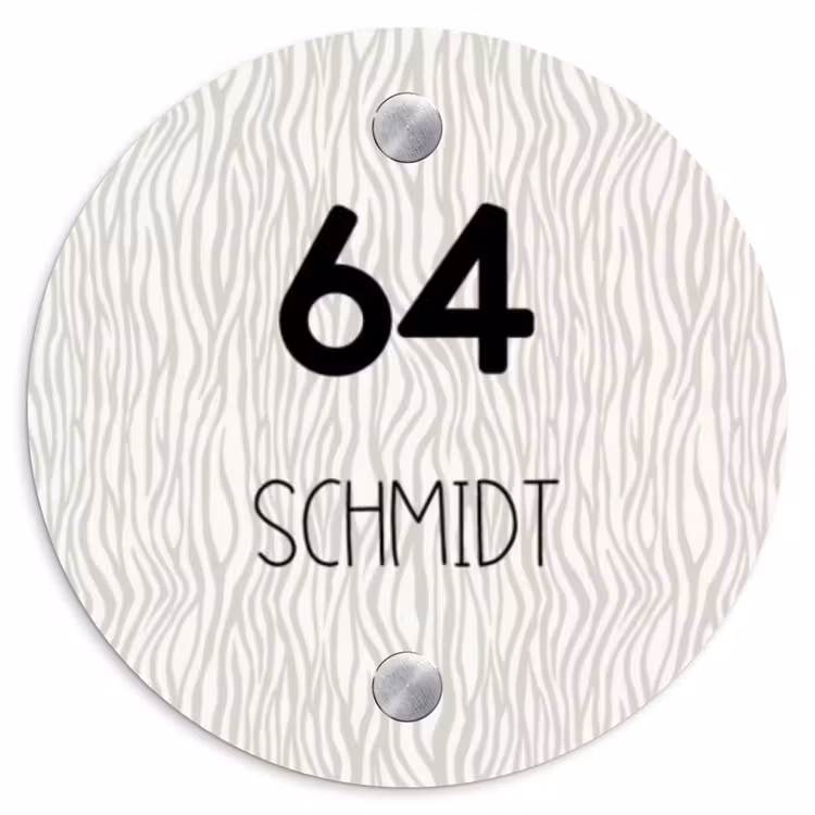 Beige golvende strepen - Modern Naambord Rond klein -3d