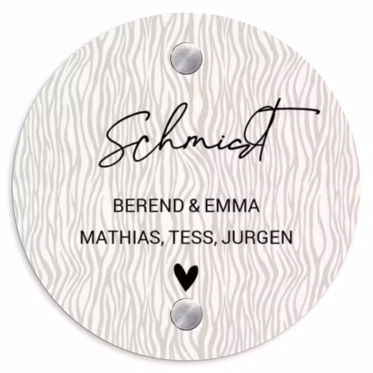 Beige golvende strepen - Sierlijk Naambord Rond klein -3d