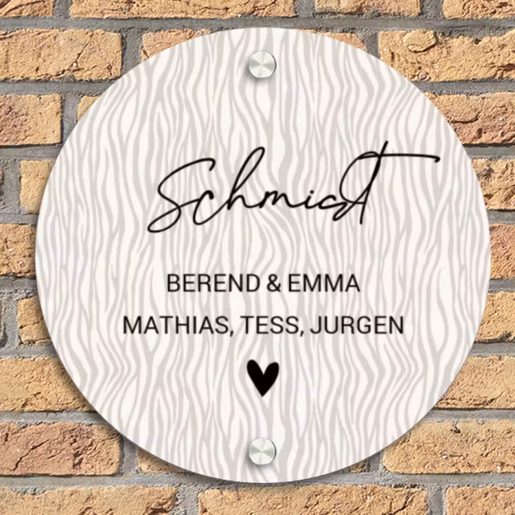 Beige golvende strepen - Sierlijk Naambord Rond klein -sfeer1