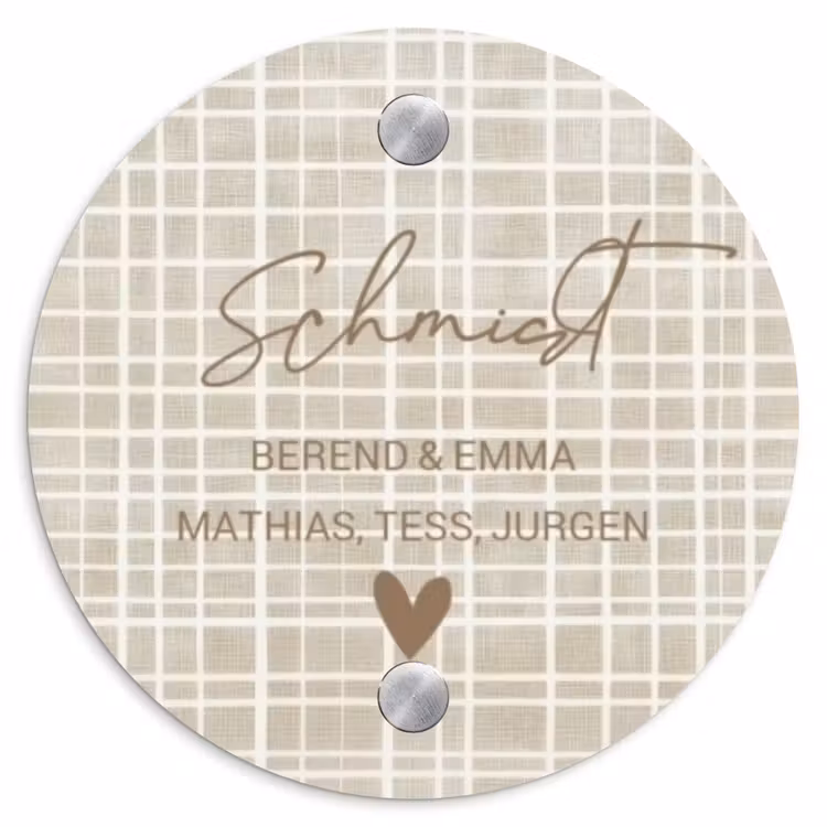 Beige raster - Sierlijk Naambord Rond klein -3d