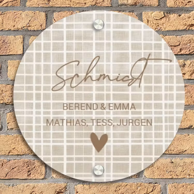 Beige raster - Sierlijk Naambord Rond klein -sfeer1