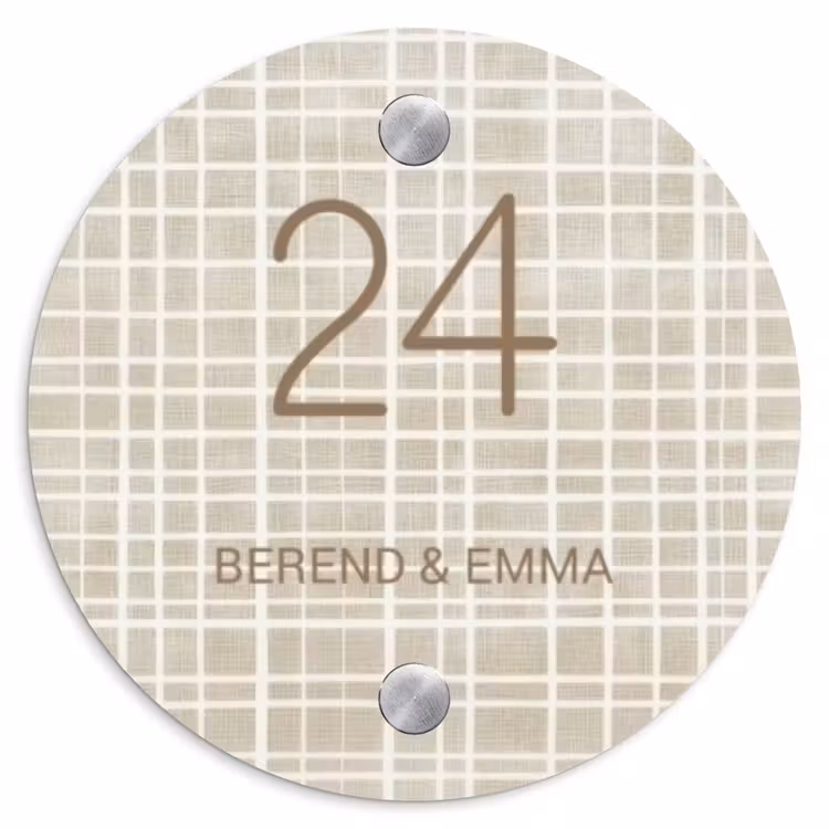 Beige raster - Klassiek Naambord Rond klein -3d