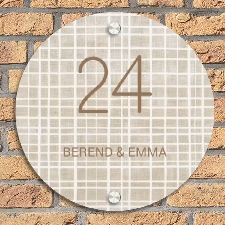Beige raster - Klassiek Naambord Rond klein -sfeer1