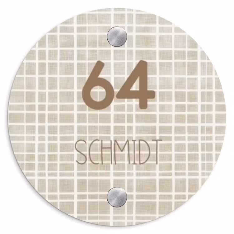 Beige raster - Modern Naambord Rond klein -3d