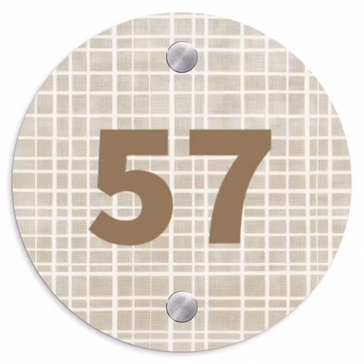 Beige raster - Traditioneel Naambord Rond klein -3d