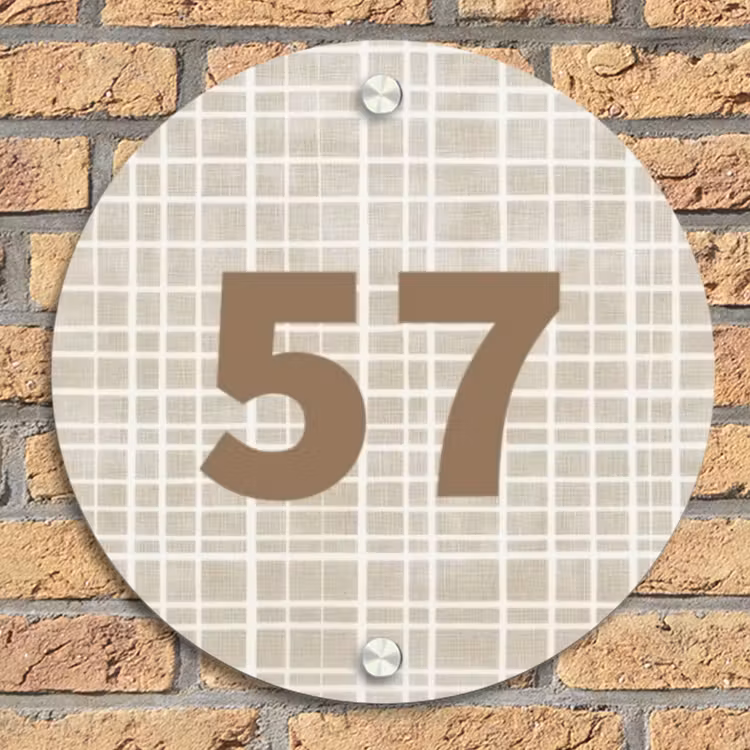 Beige raster - Traditioneel Naambord Rond klein -sfeer1