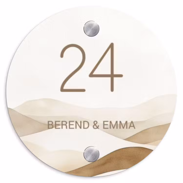 Beige landschap - Klassiek Naambord Rond klein -3d