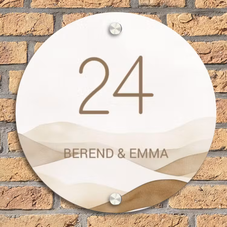 Beige landschap - Klassiek Naambord Rond klein -sfeer1