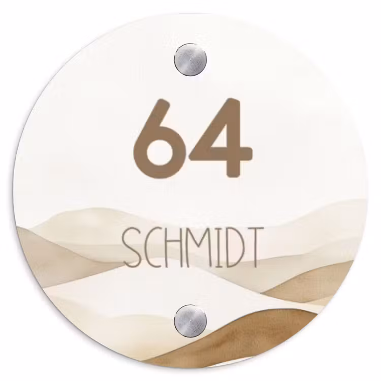Beige landschap - Modern Naambord Rond klein -3d