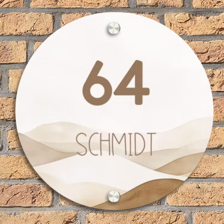 Beige landschap - Modern Naambord Rond klein -sfeer1