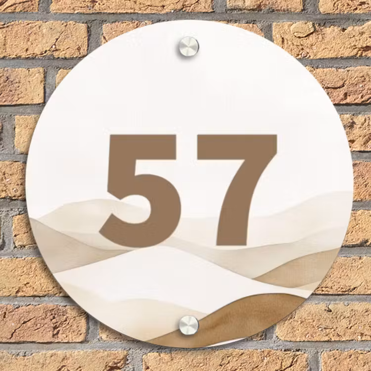 Beige landschap - Traditioneel Naambord Rond klein -sfeer1