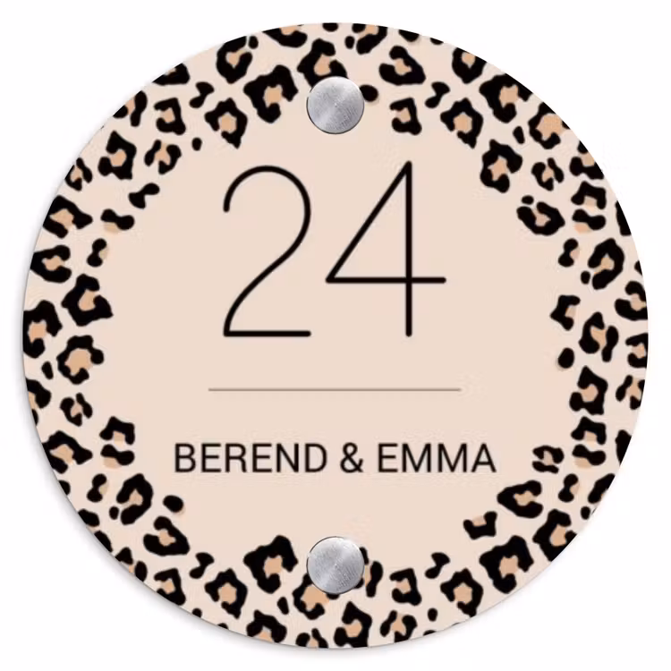 Beige luipaardprint - Klassiek Naambord Rond klein -3d