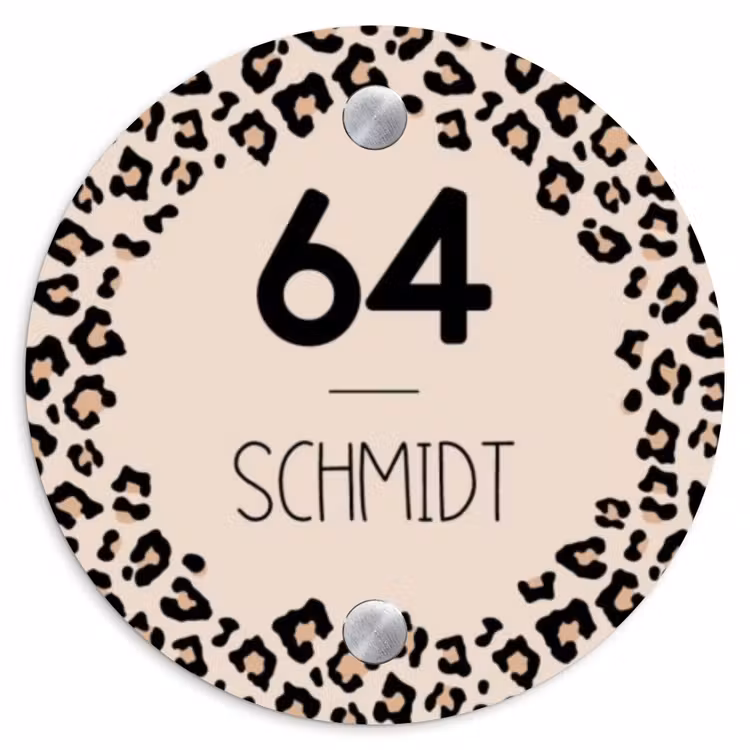 Beige luipaardprint - Modern Naambord Rond klein -3d