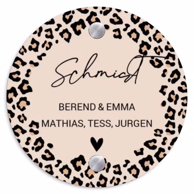 Beige luipaardprint - Sierlijk Naambord Rond klein -3d