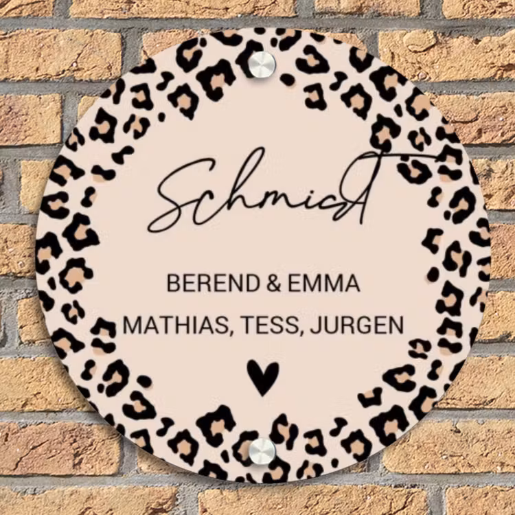 Beige luipaardprint - Sierlijk Naambord Rond klein -sfeer1