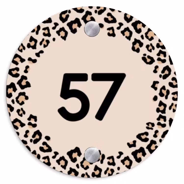 Beige luipaardprint - Traditioneel Naambord Rond klein -3d