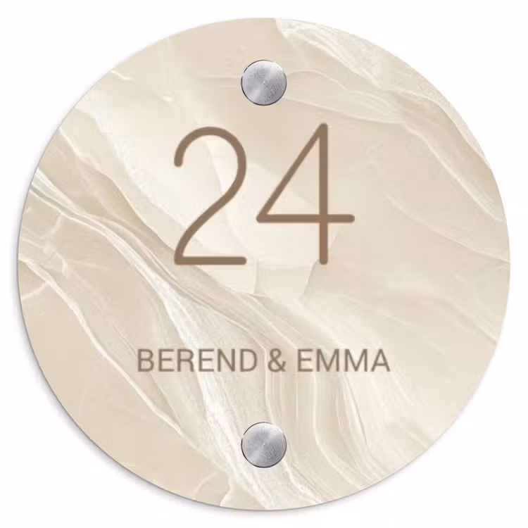 Beige - Marmer - Klassiek Naambord Rond klein -3d