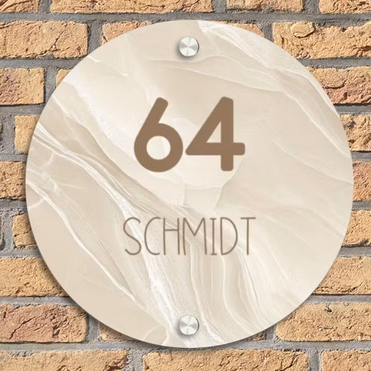 Beige - Marmer - Modern Naambord Rond klein -sfeer1