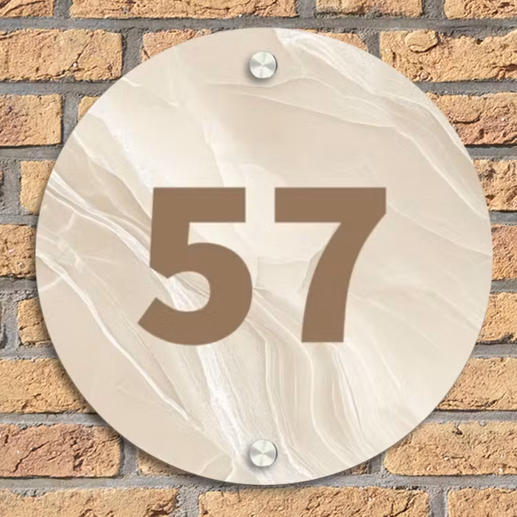 Beige - Marmer - Traditioneel Naambord Rond klein -sfeer1