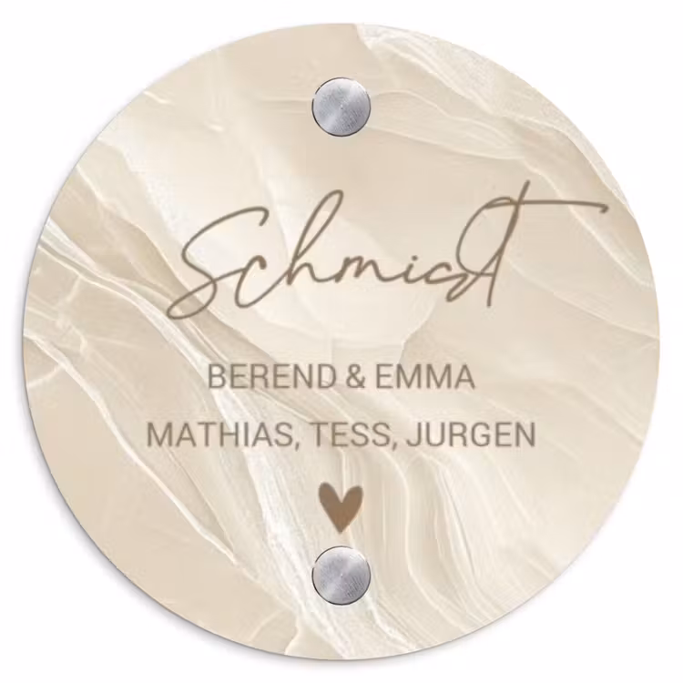 Beige - Marmer - Sierlijk Naambord Rond klein -3d