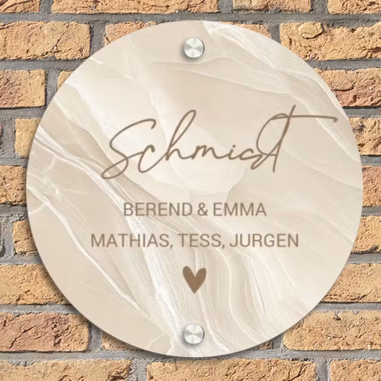 Beige - Marmer - Sierlijk Naambord Rond klein -sfeer1