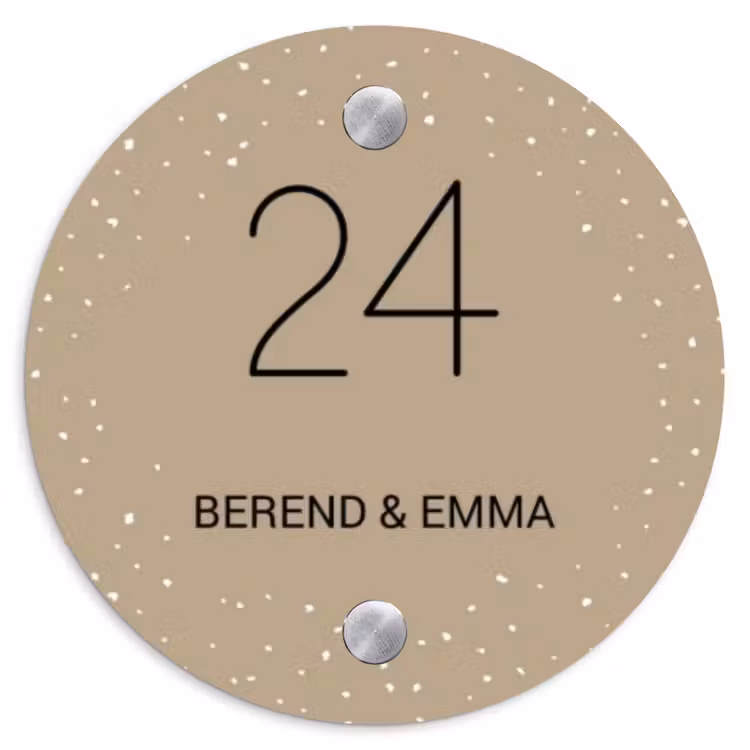Beige met stippen - Klassiek Naambord Rond klein -3d