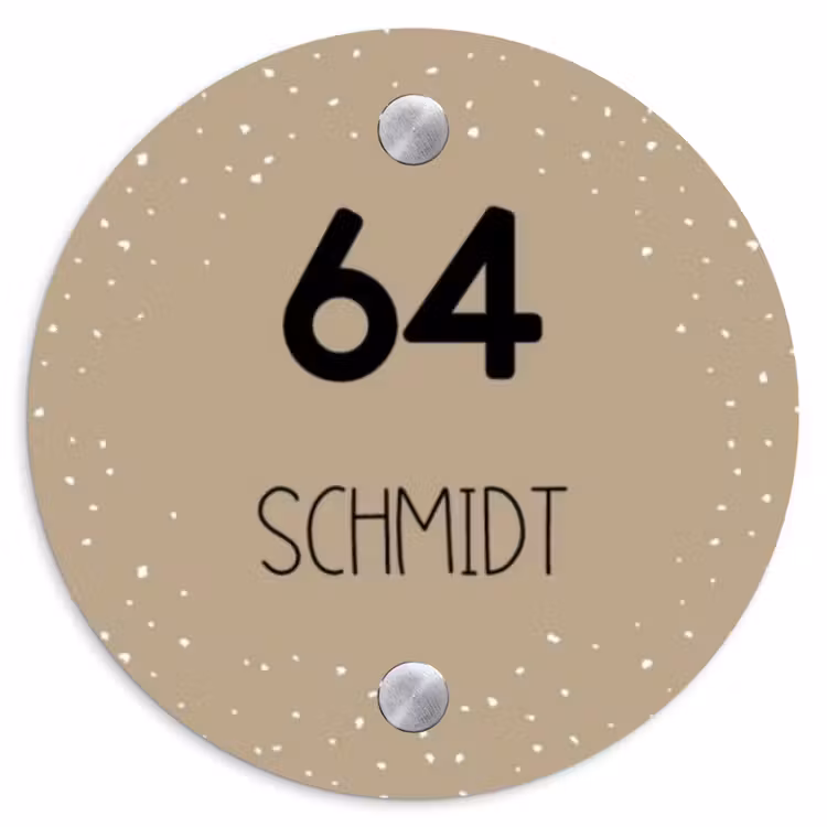 Beige met stippen - Modern Naambord Rond klein -3d