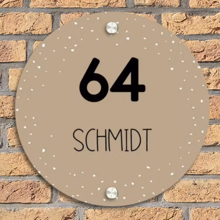 Beige met stippen - Modern Naambord Rond klein -sfeer1
