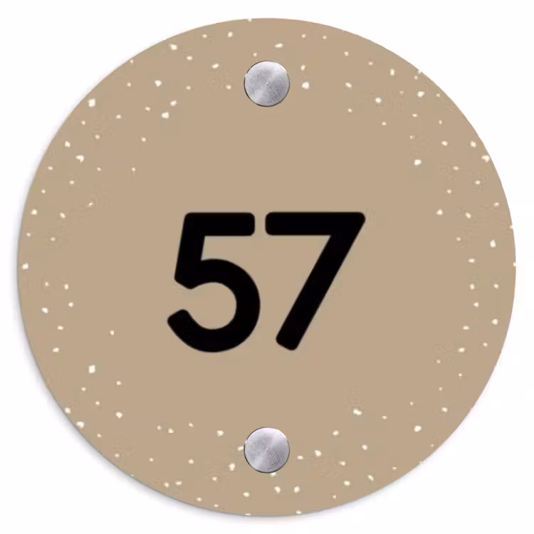 Beige met stippen - Traditioneel Naambord Rond klein -3d