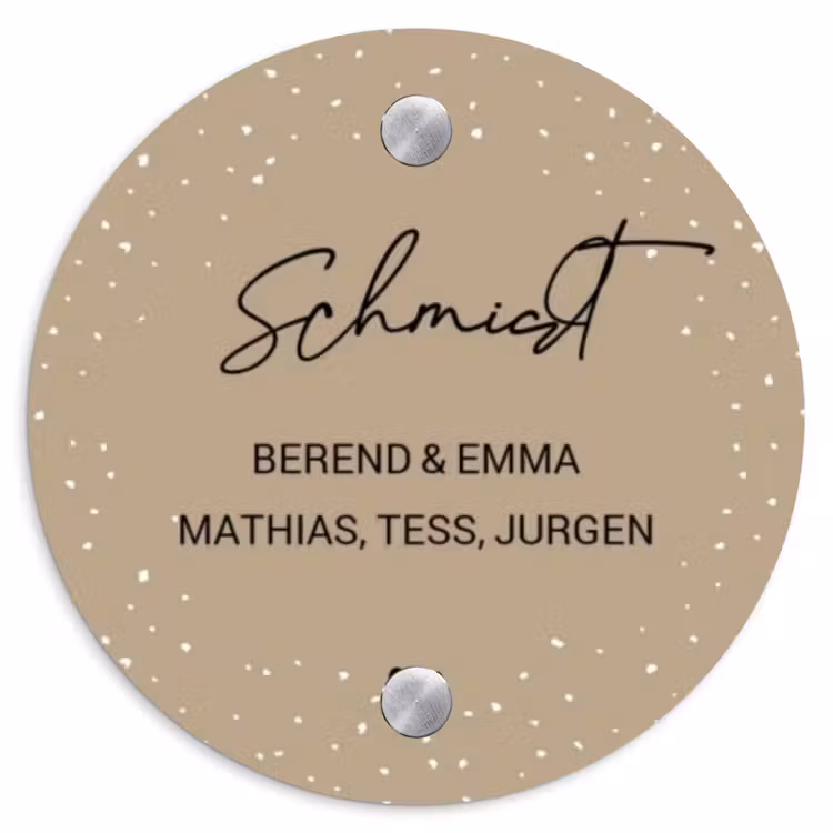 Beige met stippen - Sierlijk Naambord Rond klein -3d