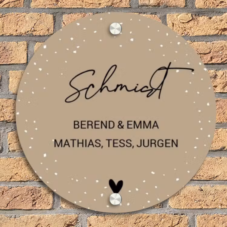 Beige met stippen - Sierlijk Naambord Rond klein -sfeer1
