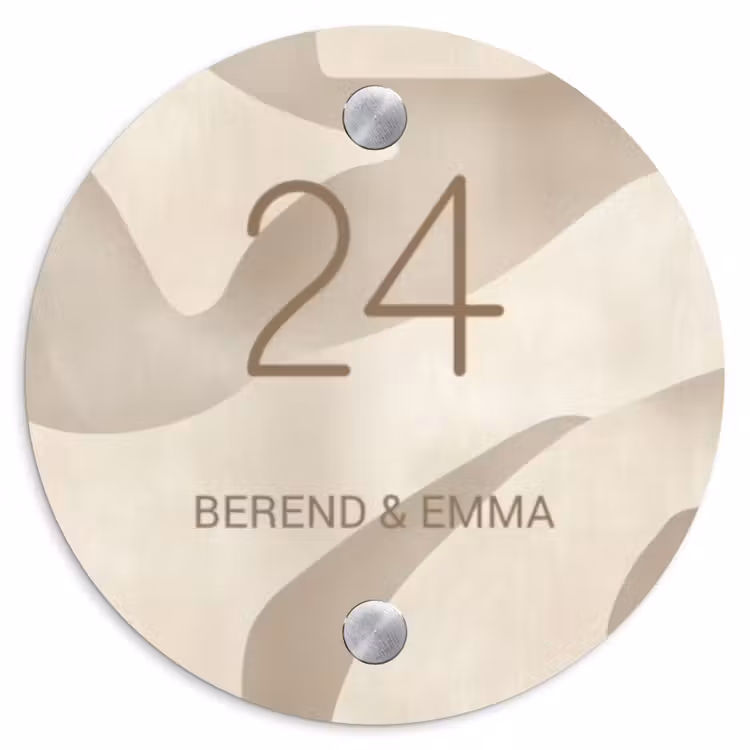 Beige organisch - Klassiek Naambord Rond klein -3d