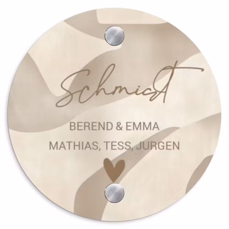 Beige organisch - Sierlijk Naambord Rond klein -3d