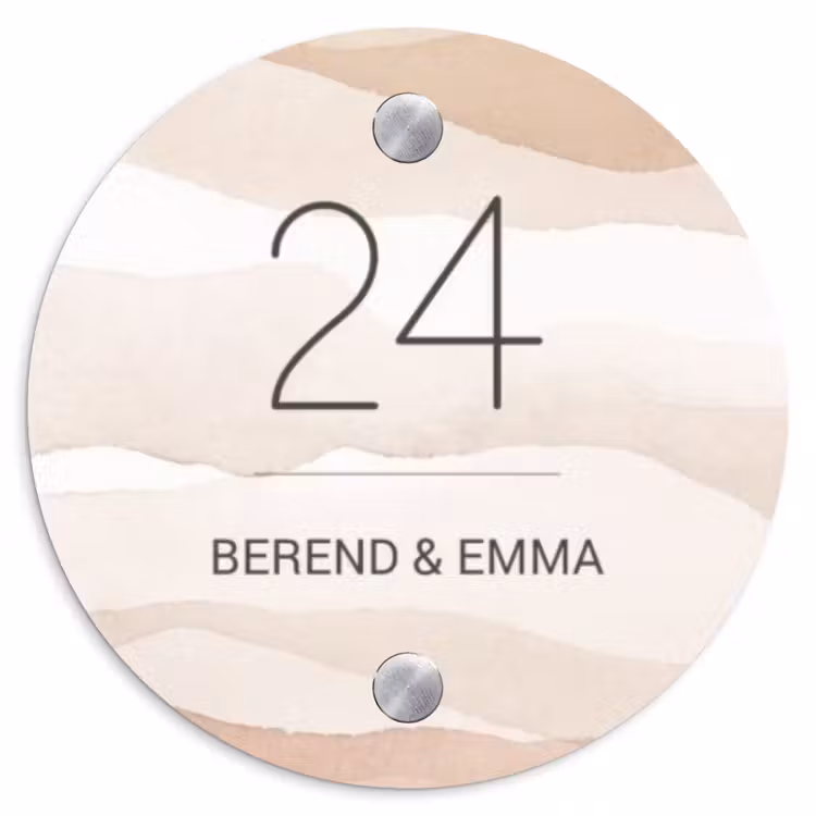 Beige lagen - Klassiek Naambord Rond klein -3d