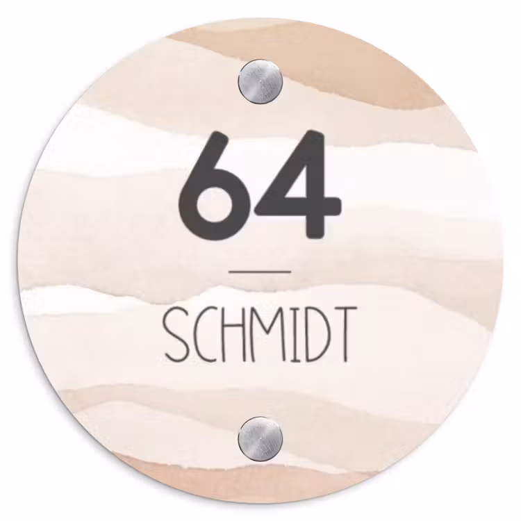 Beige lagen - Modern Naambord Rond klein -3d