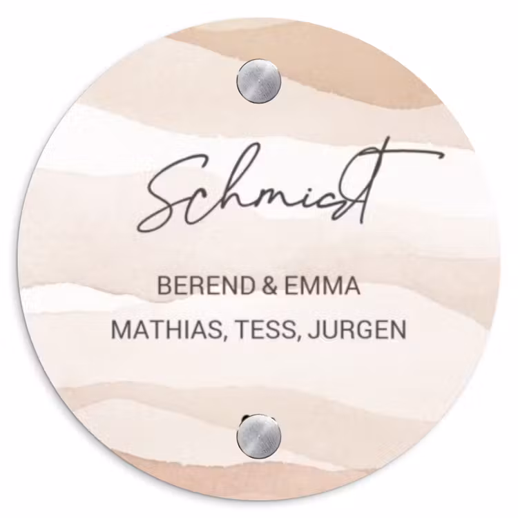 Beige lagen - Sierlijk Naambord Rond klein -3d