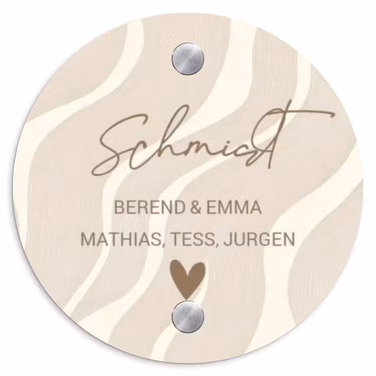 Beige golven - Sierlijk Naambord Rond klein -3d