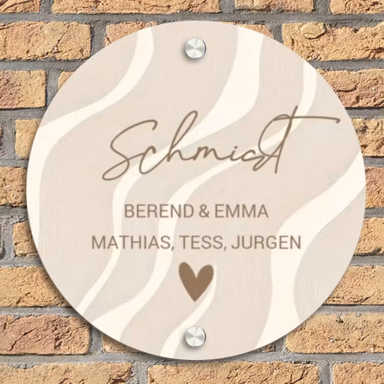 Beige golven - Sierlijk Naambord Rond klein -sfeer1