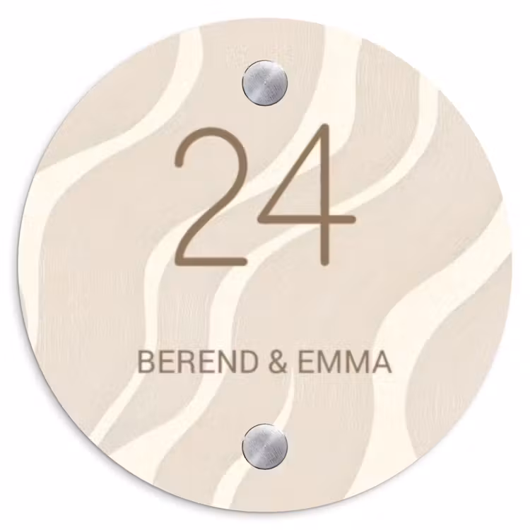 Beige golven - Klassiek Naambord Rond klein -3d