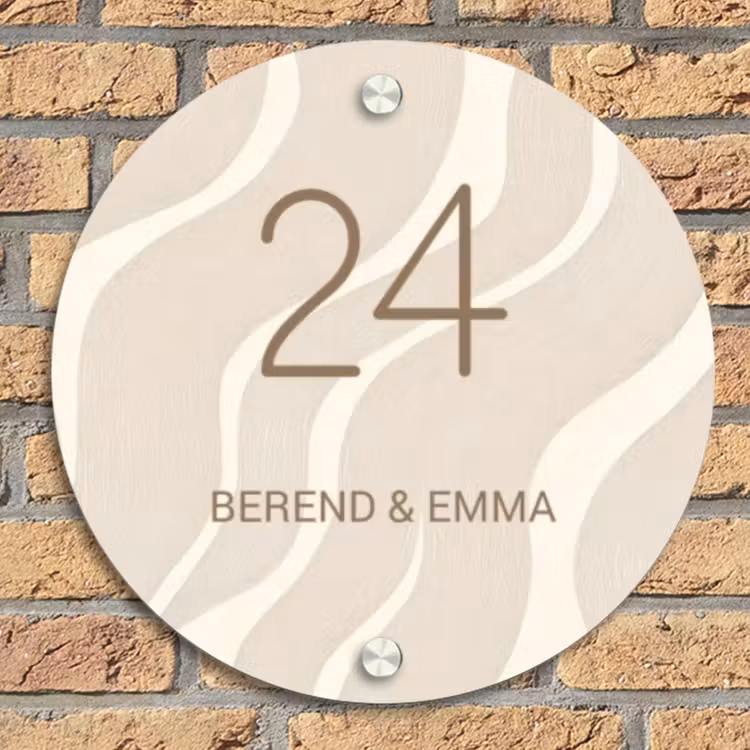 Beige golven - Klassiek Naambord Rond klein -sfeer1