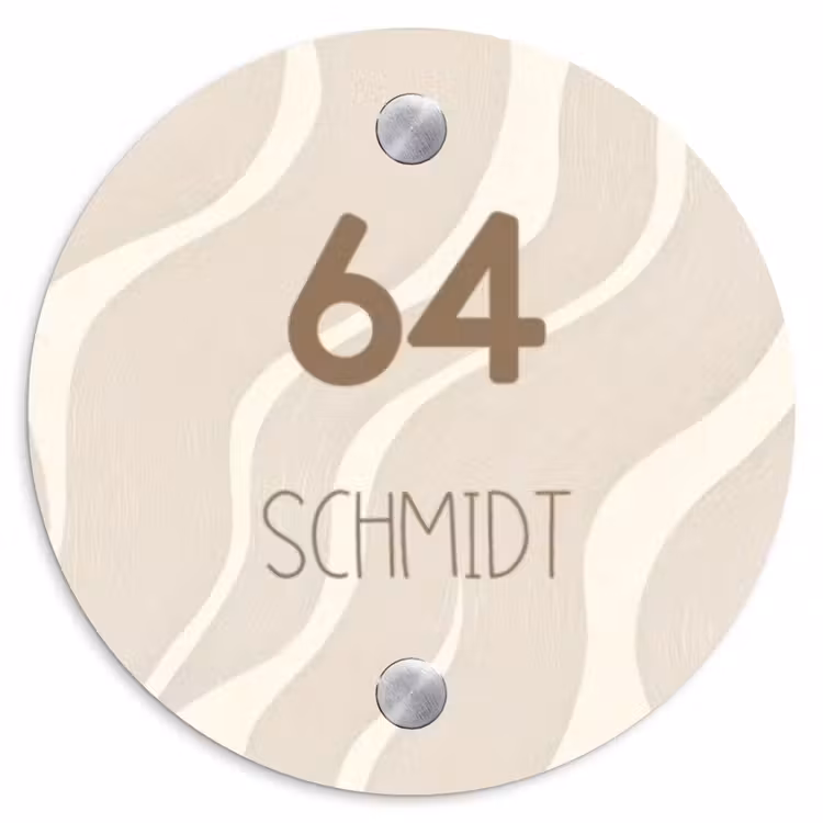 Beige golven - Modern Naambord Rond klein -3d