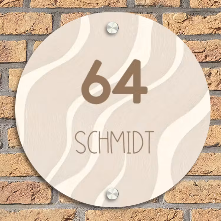Beige golven - Modern Naambord Rond klein -sfeer1