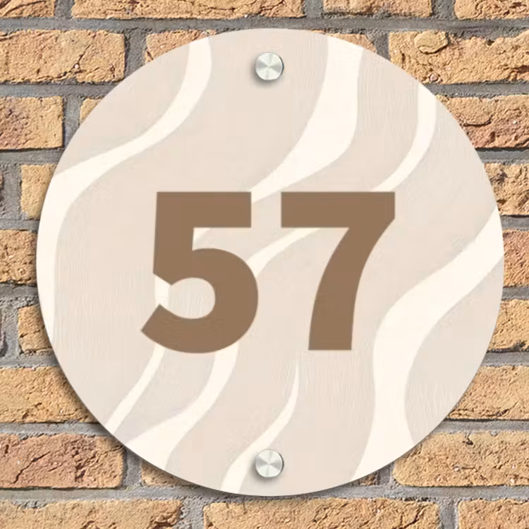 Beige golven - Traditioneel Naambord Rond klein -sfeer1