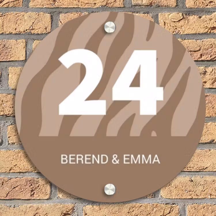 Beige zebra - Klassiek Naambord Rond klein -sfeer1