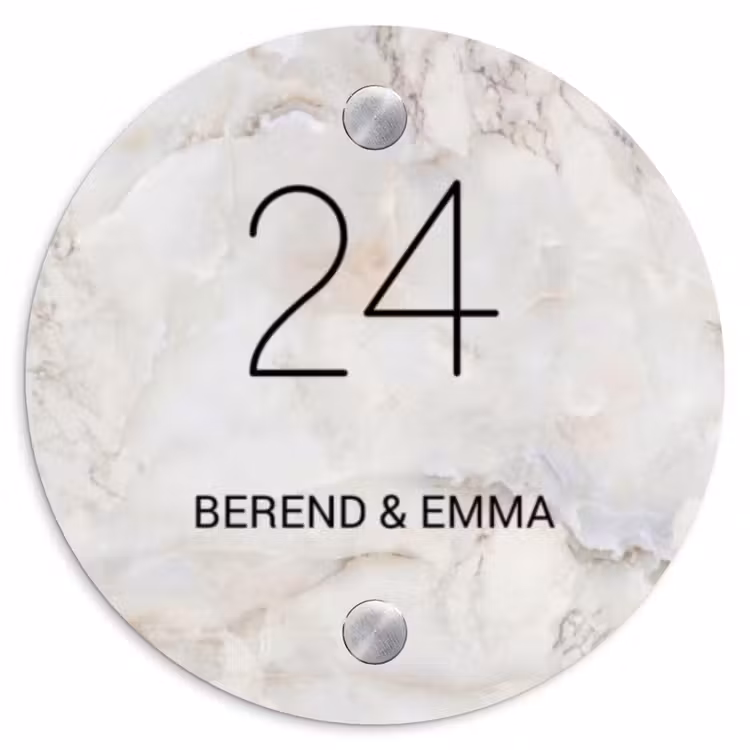 Beige marmer - Klassiek Naambord Rond klein -3d