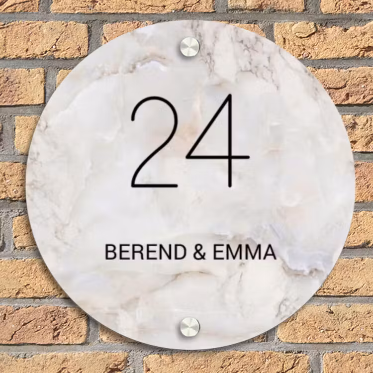 Beige marmer - Klassiek Naambord Rond klein -sfeer1