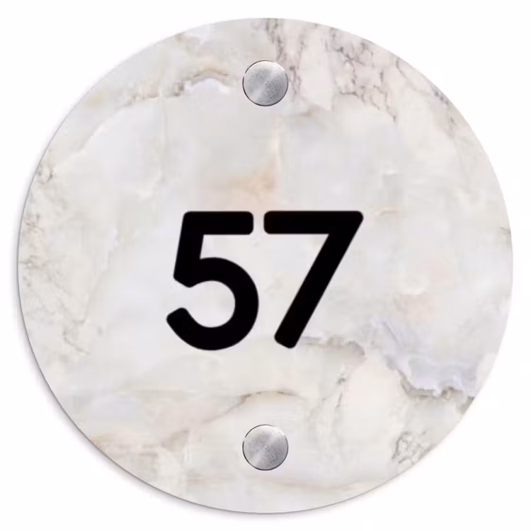 Beige marmer - Modern Naambord Rond klein -3d