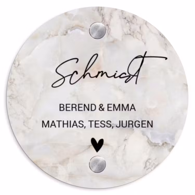 Beige marmer - Sierlijk Naambord Rond klein -3d